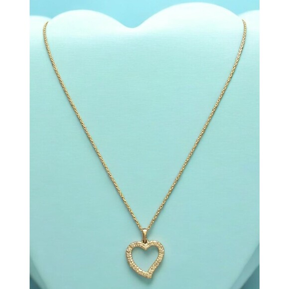 JCM 925 Sterling Silver Gold Tone CZ Floating Open Heart Pendant 18" Necklace - Picture 2 of 4